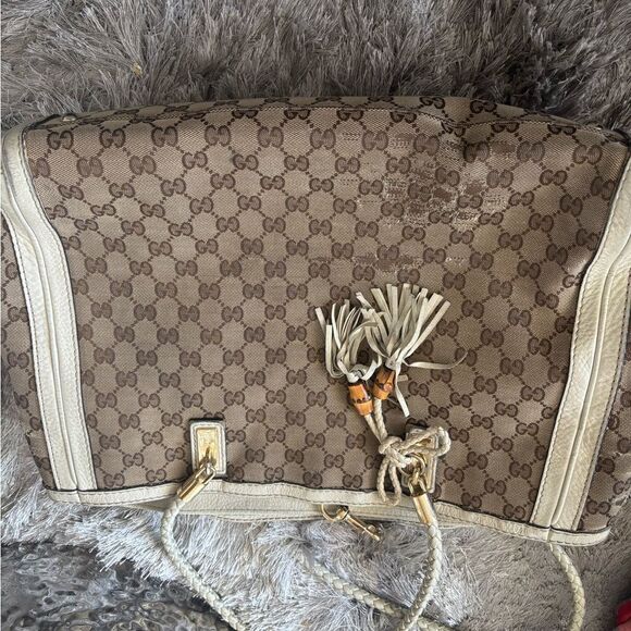 GUCCI handbag Gg logo canvas Bella tote bag Bamboo shoulder dress classic purse - Picture 14 of 15